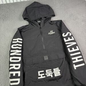 100 Thieves 1/2 Zip Windbreaker Jacket Mens L Black Anorak Hooded Pullover